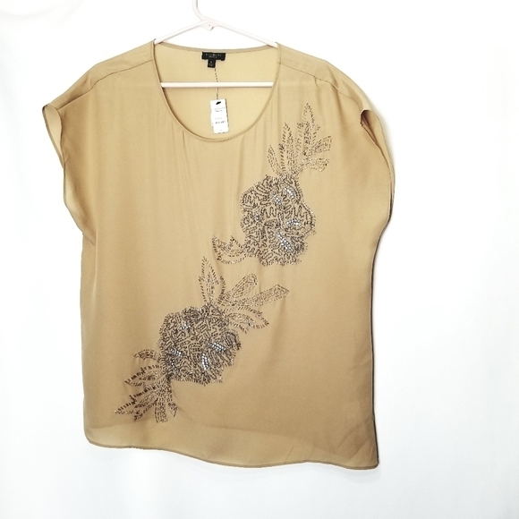Talbots Large Blouse Gold Beaded With Rhinestones. NWT - Picture 11 of 16